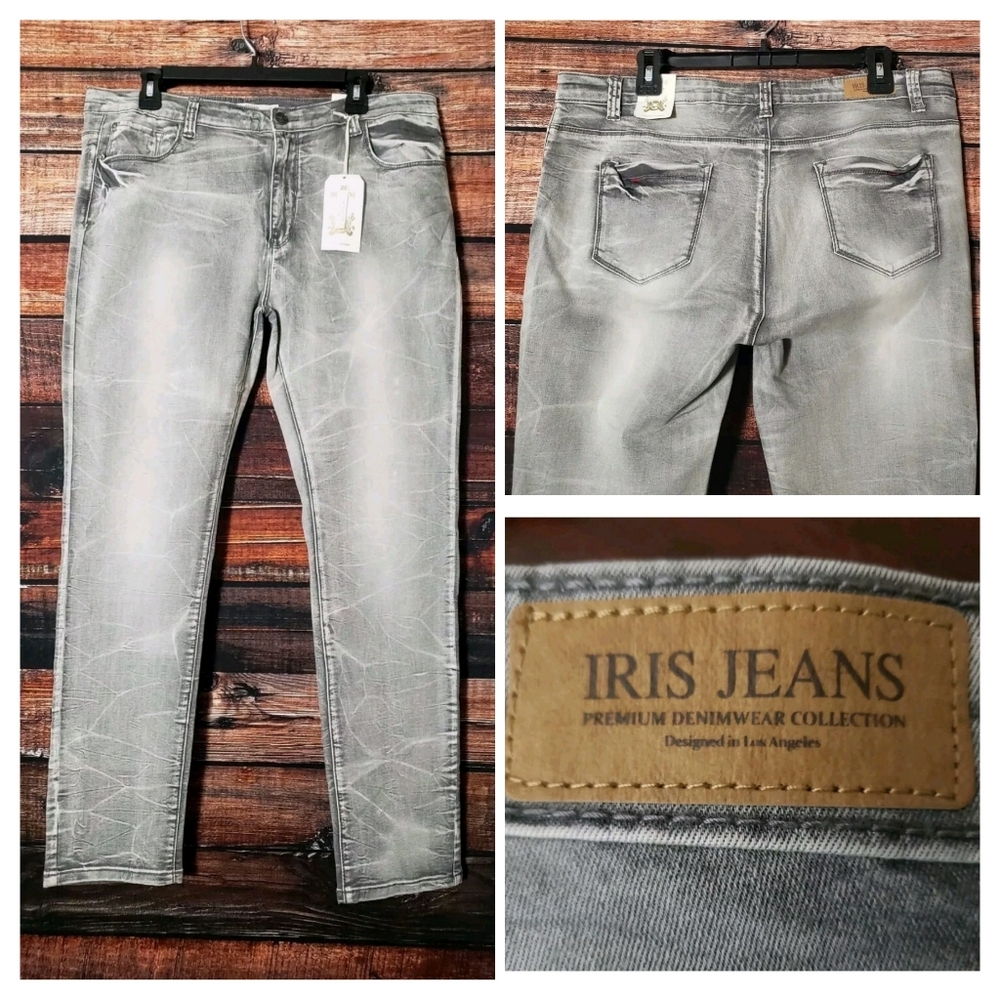 NWT Iris Jeans Plus Size 20 Gray Marbled Distressed Stretch Denim Slim Fit